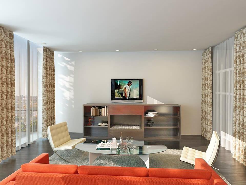Living Room With Wooden Display Unit And Glass Centre Table by Fantini Designs Pvt Ltd Living-room Modern | Interior Design Photos & Ideas