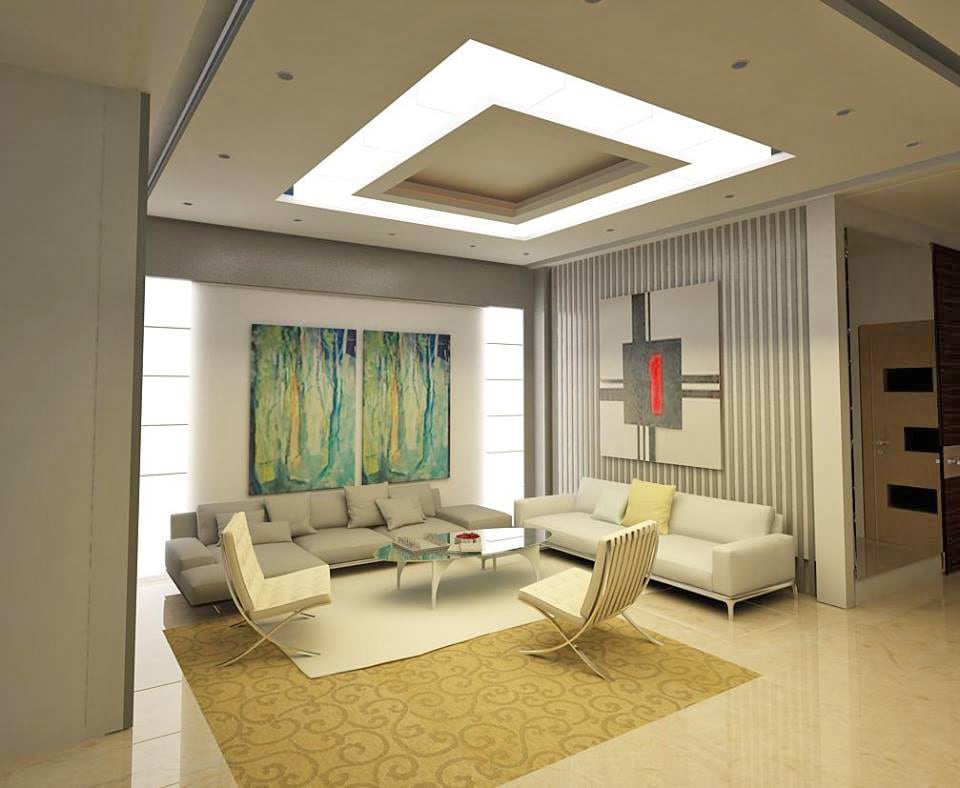 Living Room With Cream Sofa And Marble Floor by Fantini Designs Pvt Ltd Living-room Contemporary | Interior Design Photos & Ideas
