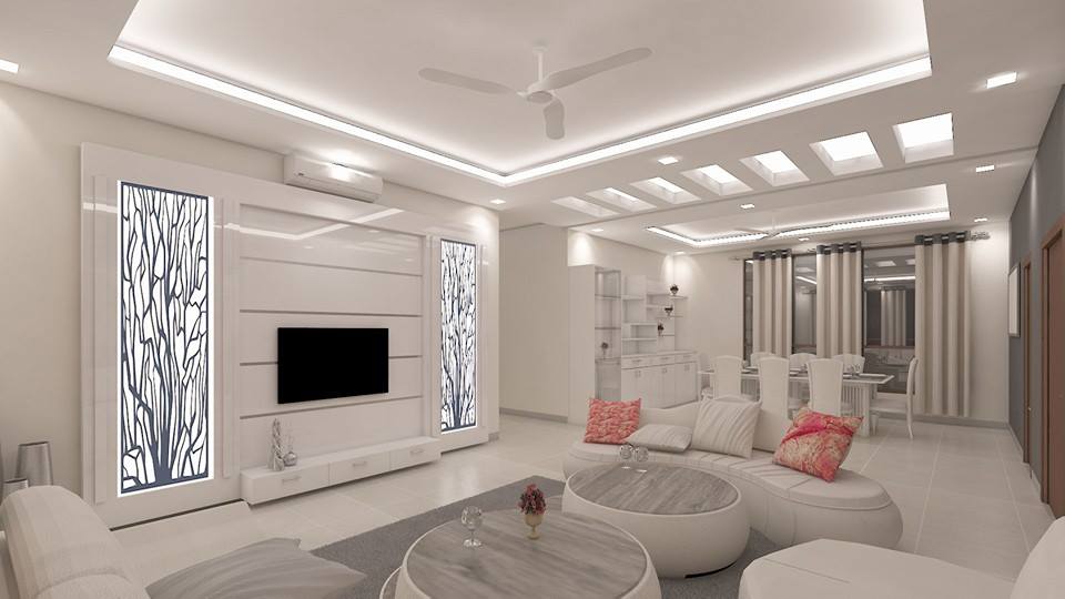 White Shade Living Room With Round Chairs And Curve Sofa by Sahil Ahmad Saifi Living-room Contemporary | Interior Design Photos & Ideas