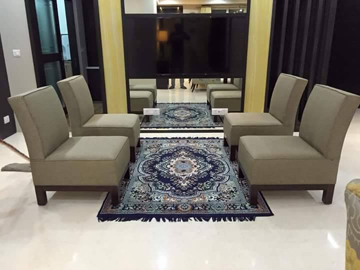 Cushioned Chairs And Blue Carpet by Maanu Dewan Living-room Contemporary | Interior Design Photos & Ideas