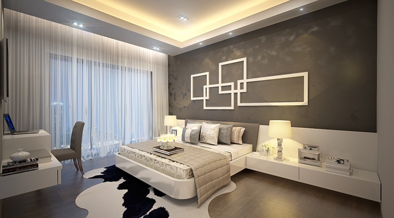 A spacious master bedroom with wooden flooring by Five Elements Bedroom Modern | Interior Design Photos & Ideas