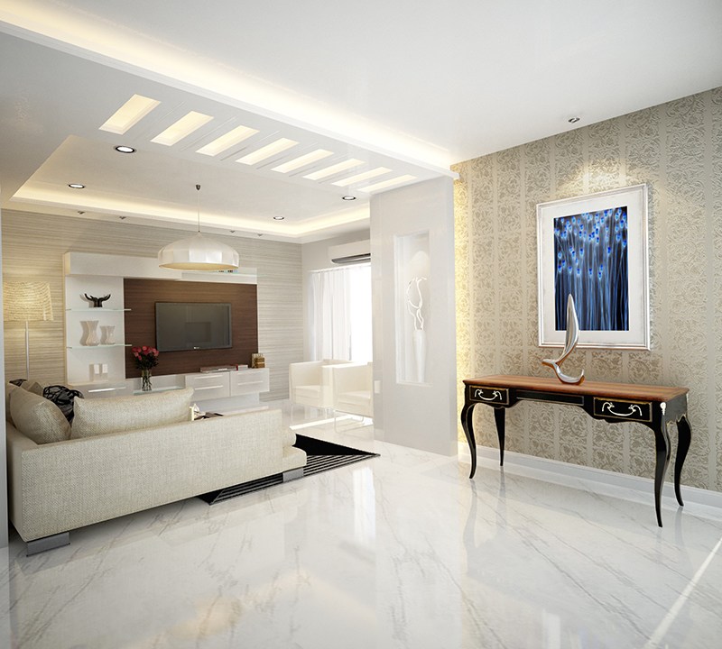 3D living room with marble flooring by Five Elements Living-room Contemporary | Interior Design Photos & Ideas