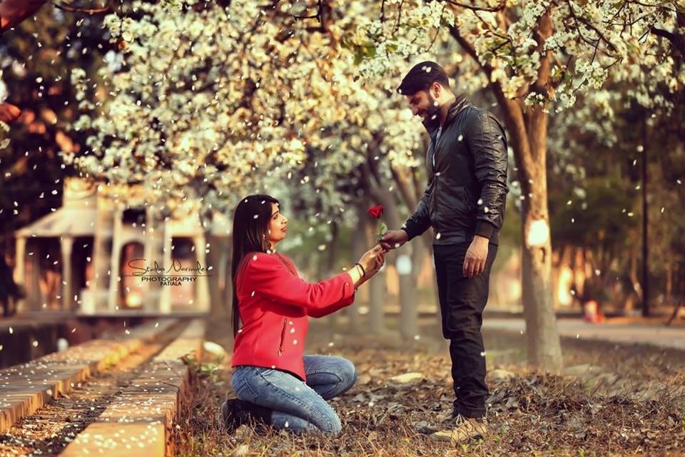 The Stunning Propose Style Pre-Wedding Shoot In A Flowery Location by Sourab Sharma Wedding-photography | Weddings Photos & Ideas