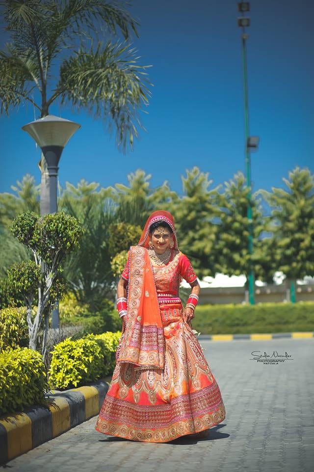 Citrus Orange And Pink Brocade Lehenga With Golden Borders by Sourab Sharma Wedding-dresses | Weddings Photos & Ideas