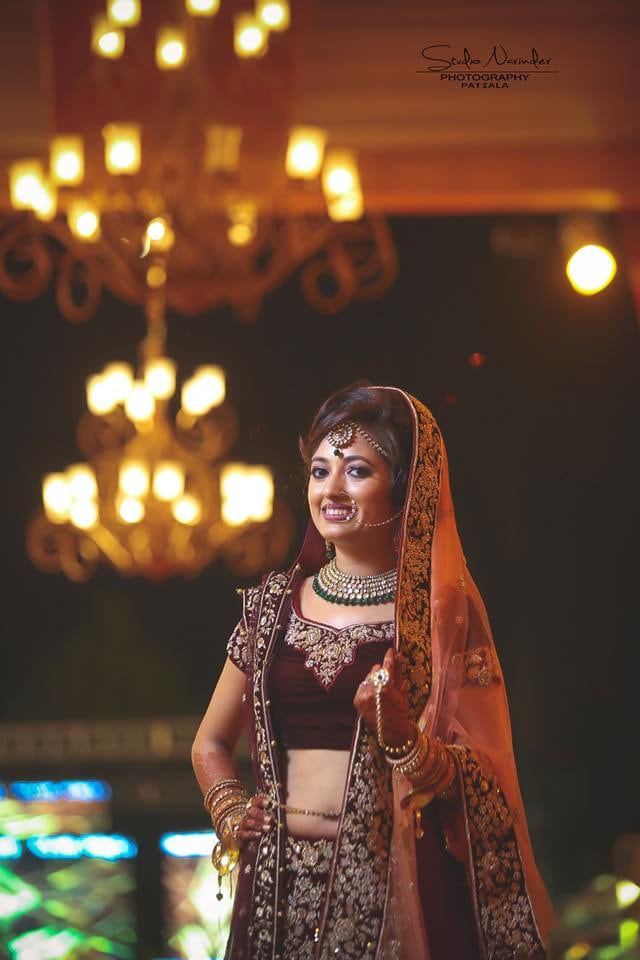 Wine Red Velvet Lehenga With Intricate Silver Floral Borders by Sourab Sharma Wedding-dresses | Weddings Photos & Ideas