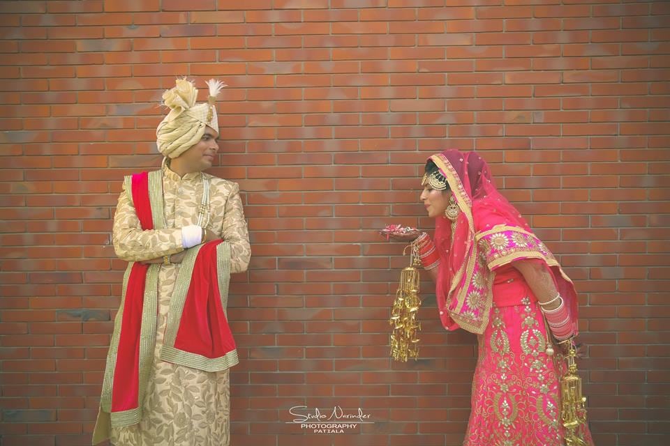 Off White High Collared Sherwani With Golden Leaf Design Completing Its Look By Matching Turban And Red Stole by Sourab Sharma Wedding-photography Groom-wear-and-accessories | Weddings Photos & Ideas