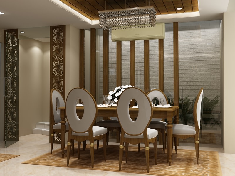 3D design of a contemporary dining room with wooden furniture by SA Design Group Dining-room Contemporary | Interior Design Photos & Ideas