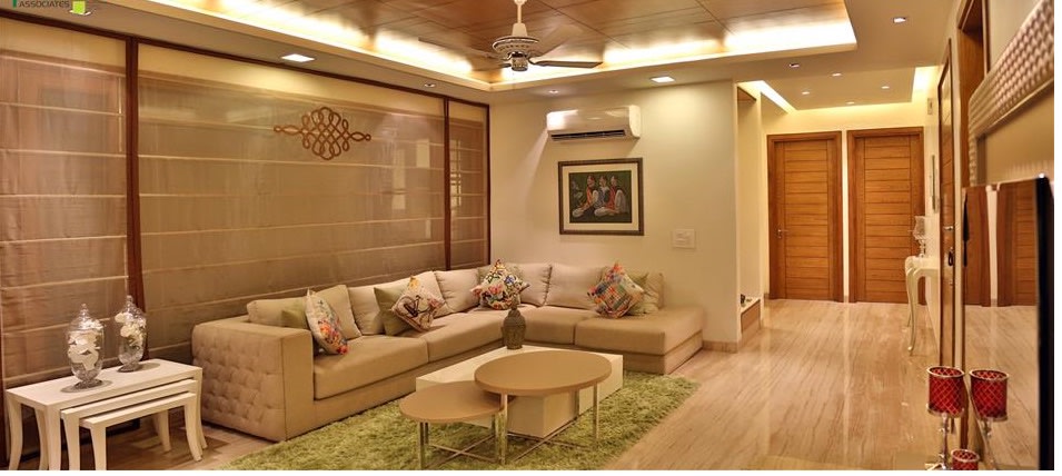 Living Room With Cream Sectional Sofas by Amit Sharma Living-room Contemporary | Interior Design Photos & Ideas