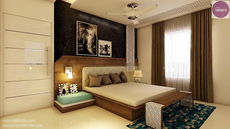 Standard Modern Bedroom with Artistic false ceiling by 100krafts Bedroom Contemporary | Interior Design Photos & Ideas
