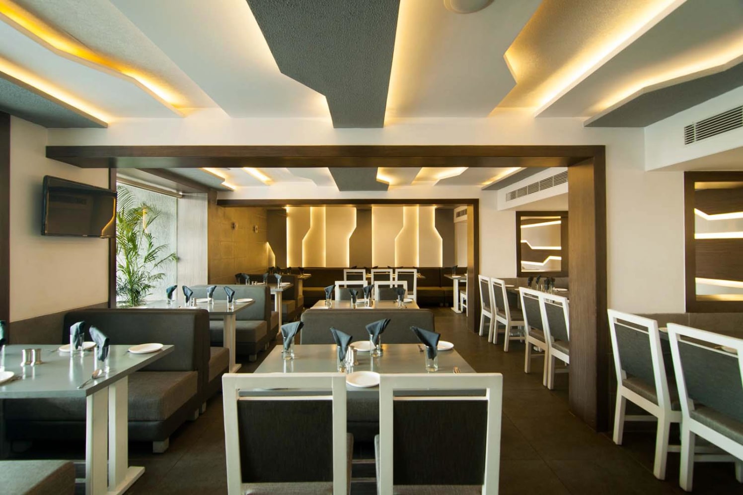 Restaurant With Artistic False Ceiling by Parthsarthi Contemporary | Interior Design Photos & Ideas