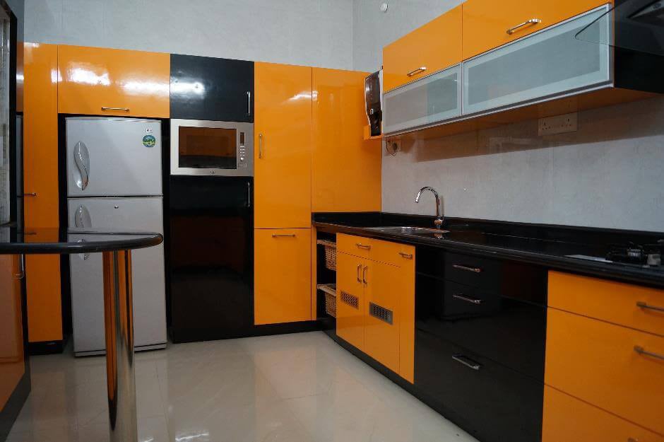 Orange modular Kitchen by Urban Geometry Modular-kitchen Contemporary | Interior Design Photos & Ideas