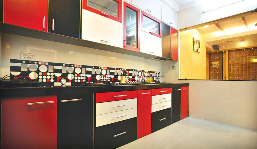 Red And White Modular Kitchen by Urban Geometry Modular-kitchen Modern | Interior Design Photos & Ideas