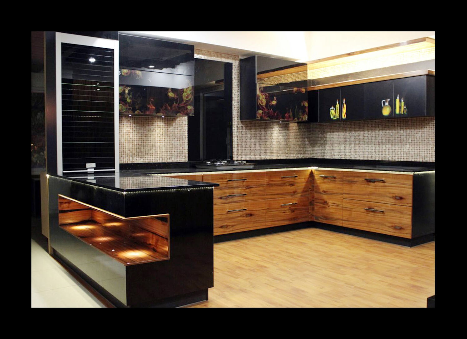 Black And Brown Modular Kitchen by SUDHAKAAR