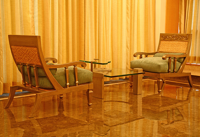 Living Room With Wooden Traditional Cushioned Chairs by Prashant Koli Living-room Traditional | Interior Design Photos & Ideas