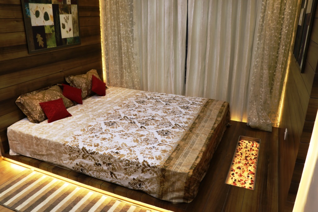 Wooden Flooring With Beautiful Wall Decor by Rajat Ajmera Bedroom Contemporary | Interior Design Photos & Ideas