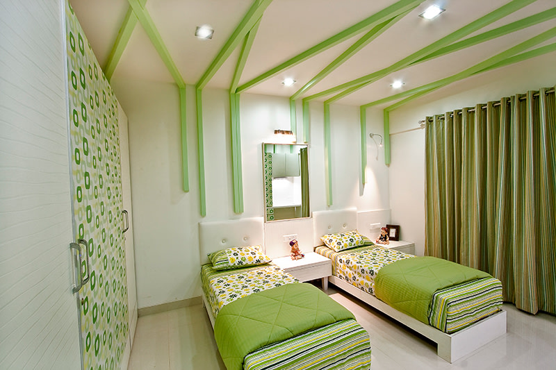 Olive Green Themed Bedroom With Single Bed by Rajat Ajmera Bedroom Contemporary | Interior Design Photos & Ideas