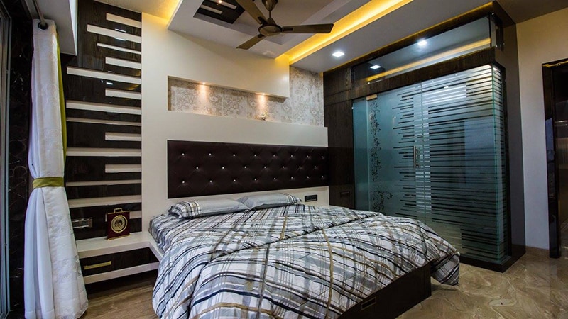 Bedroom With Glass And Wooden Cabinets by Ar. Sachin Vasant Salvi Bedroom Contemporary | Interior Design Photos & Ideas