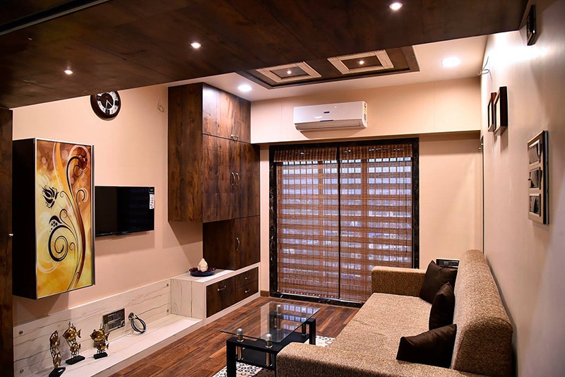 Living Room With Wooden Flooring by Ar. Sachin Vasant Salvi Living-room Contemporary | Interior Design Photos & Ideas