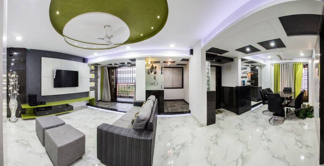 Living Room With Marble Floor And False Ceiling by Ar. Sachin Vasant Salvi Living-room Contemporary | Interior Design Photos & Ideas