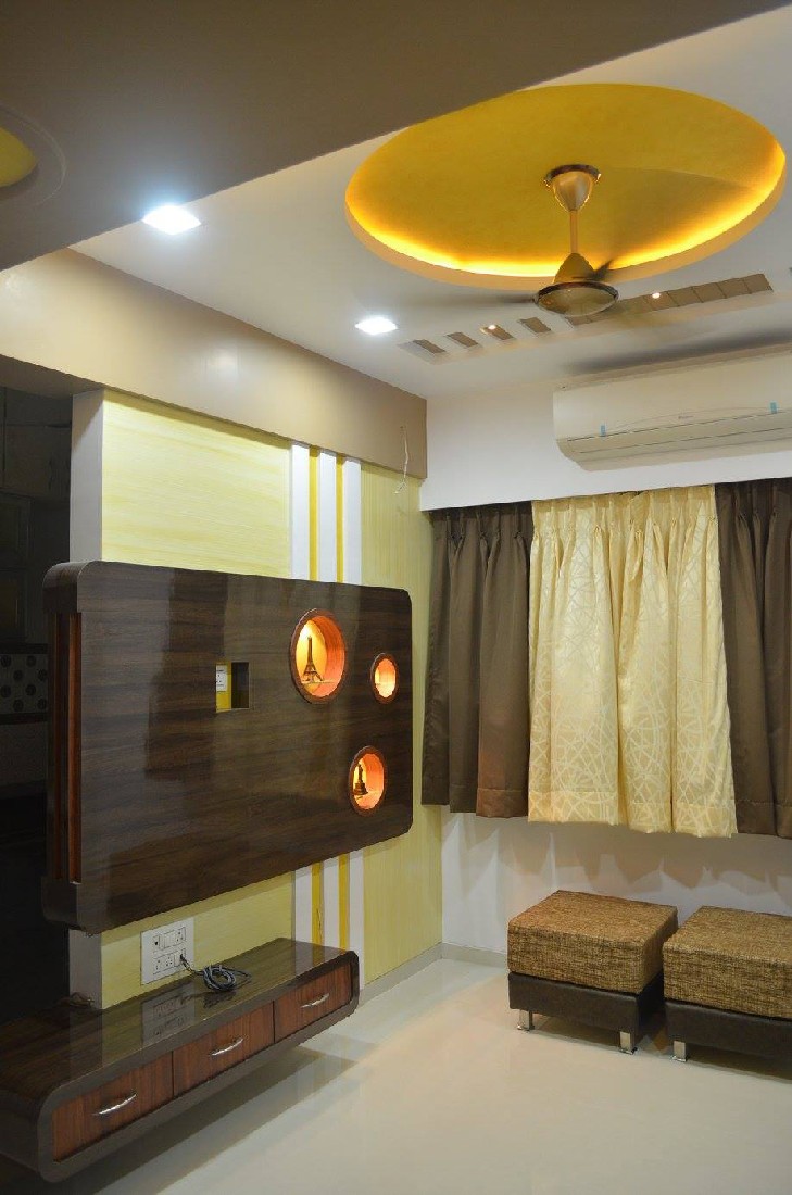 Living Room With Wooden Display Unit by Ar. Sachin Vasant Salvi Living-room Modern | Interior Design Photos & Ideas
