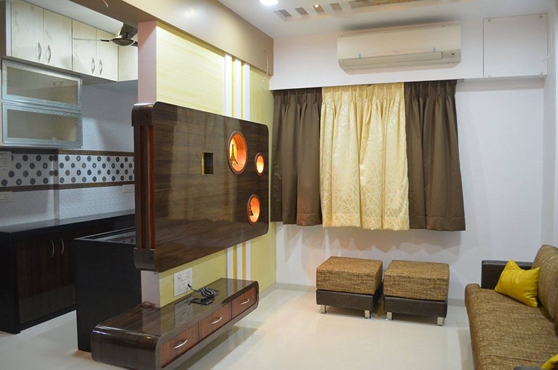 Living Room With Classic Wooden Display Unit by Ar. Sachin Vasant Salvi Living-room Contemporary | Interior Design Photos & Ideas