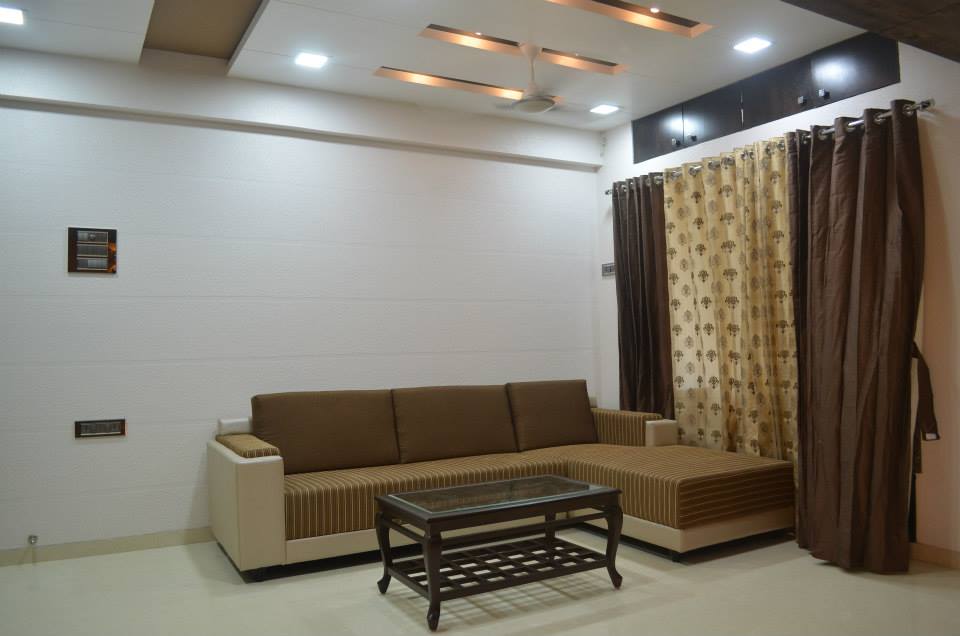 Living Room With L-Shaped Sofa by Ar. Sachin Vasant Salvi Living-room Minimalistic | Interior Design Photos & Ideas