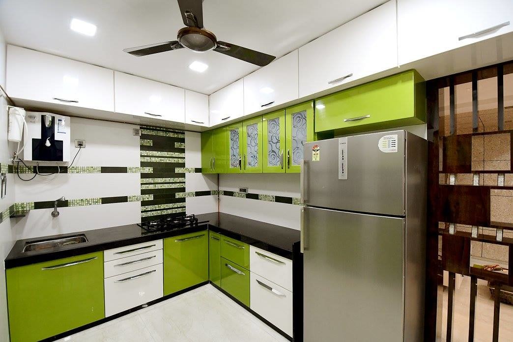 Olive Green Themed Compound kitchen by Ar. Sachin Vasant Salvi Modular-kitchen Modern | Interior Design Photos & Ideas