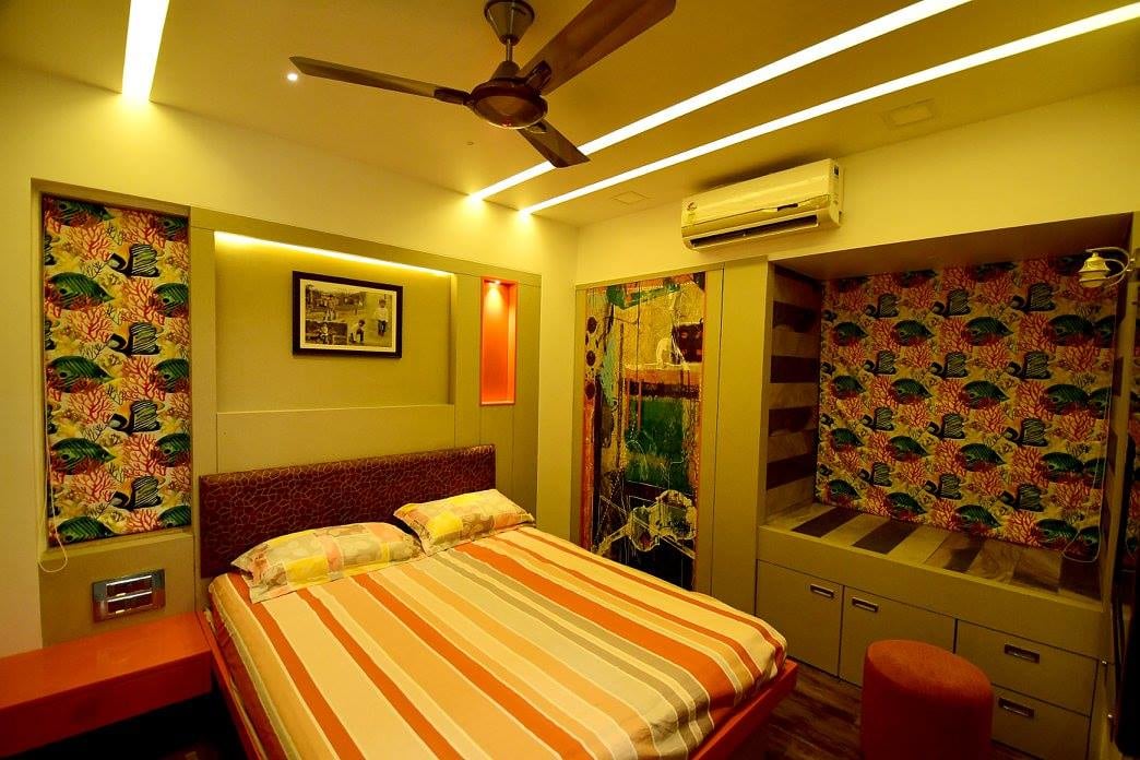 Brightly Lit Bedroom With Wall Art by Ar. Sachin Vasant Salvi Bedroom Contemporary | Interior Design Photos & Ideas