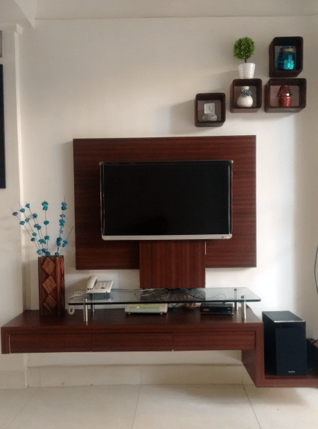 Wooden credenza with glass top display unit by Shrividya Living-room Contemporary | Interior Design Photos & Ideas