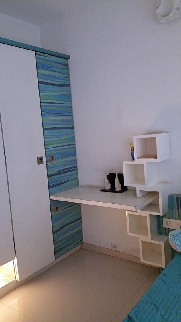 White Display Unit with Colored Wardrobe by Alaya D'Decor Bedroom Contemporary | Interior Design Photos & Ideas