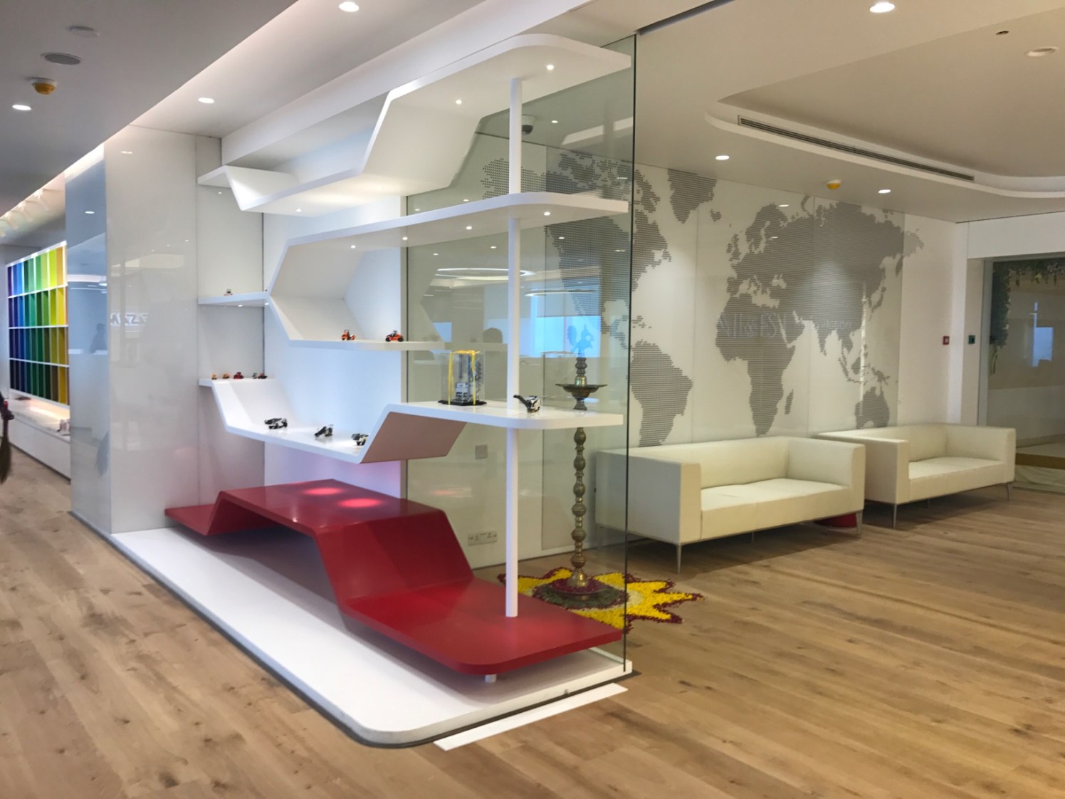 Office Interiors With Glass Cabinets With Mid Century Modern Sofa by Aanoshka Choksi Contemporary | Interior Design Photos & Ideas
