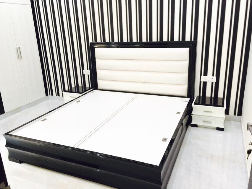 Bedroom With Black And White Stripes On Wall by Arpit Khurana Bedroom Modern | Interior Design Photos & Ideas