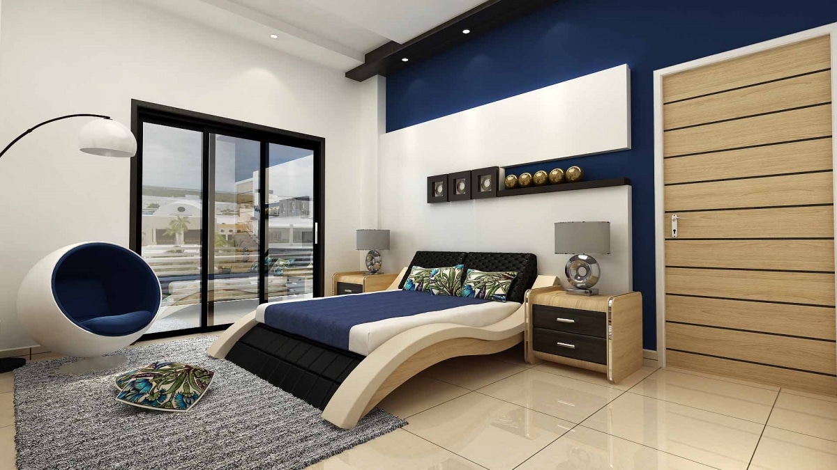 Curve Bed With Wooden Furnishing In Bedroom by Hemant Sahni Bedroom Modern | Interior Design Photos & Ideas