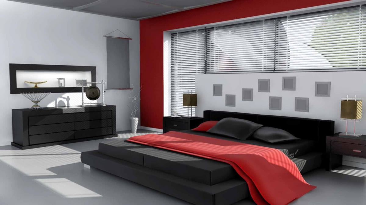 Bedroom With Low Floor Bed And Black Theme by Hemant Sahni Bedroom Modern | Interior Design Photos & Ideas