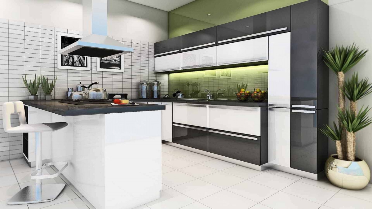 Black And White Theme Kitchen Interiors With Modern Appliances by Hemant Sahni Modular-kitchen Modern | Interior Design Photos & Ideas