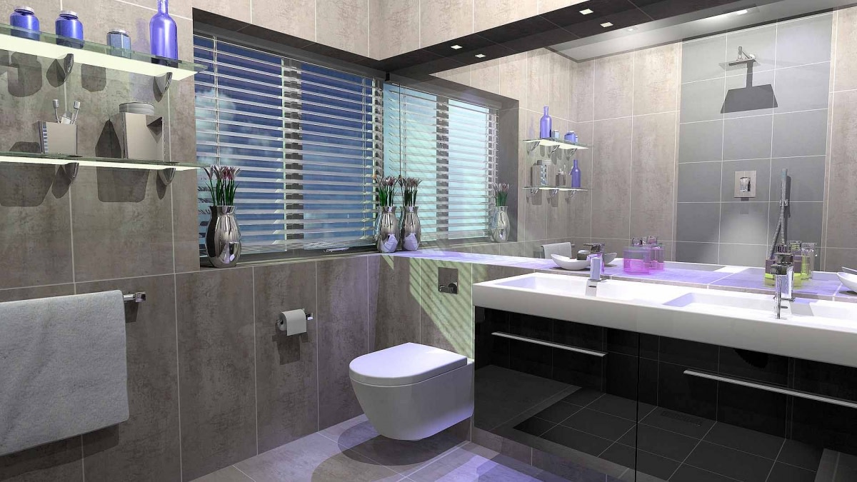Grey Tiles Furnishing And Mirror In Western Style Bathroom by Hemant Sahni Bathroom Contemporary | Interior Design Photos & Ideas