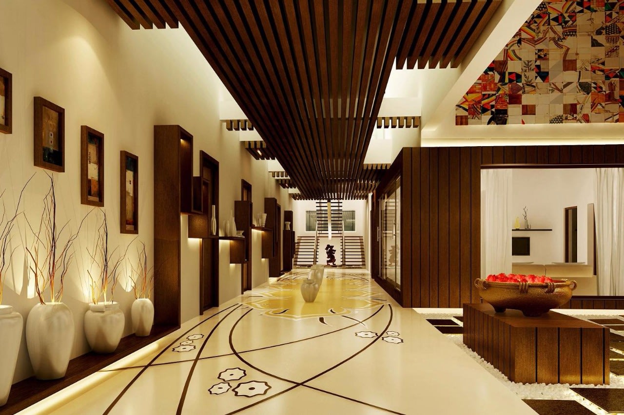 Buff And Brown Mahogany Hallway by Jerry Meshach J Indoor-spaces Contemporary | Interior Design Photos & Ideas