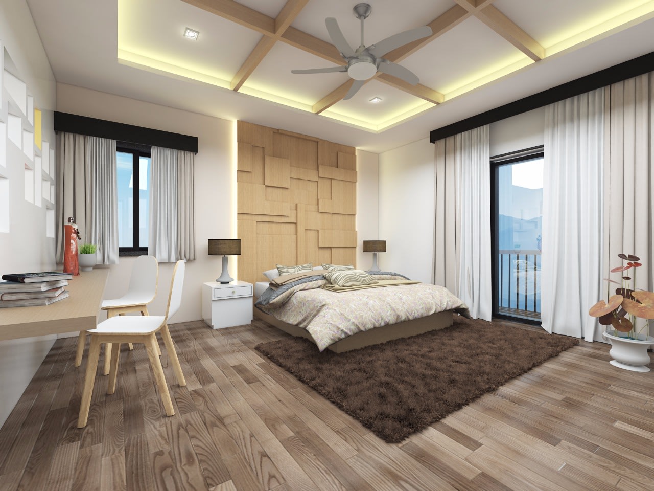 Master Bedroom With Study Table by Jerry Meshach J Bedroom Contemporary | Interior Design Photos & Ideas