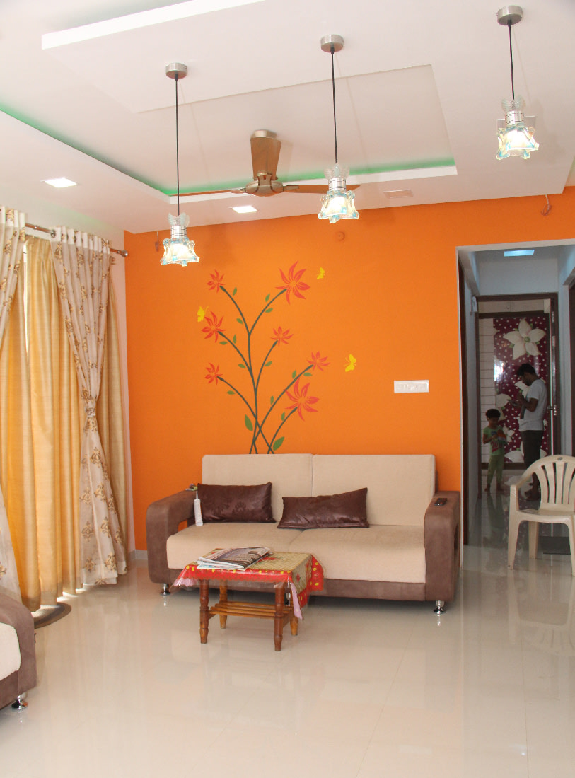 Orange Abstract Wall In Living Room by Star Design Living-room Modern | Interior Design Photos & Ideas