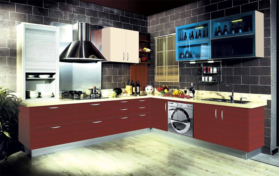 Redwood And Brick Texture Modular Kitchen by Jyoti Yadav Modular-kitchen Modern | Interior Design Photos & Ideas