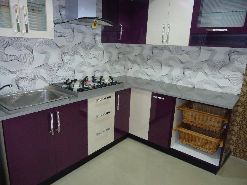 L Shaped Kitchen with white and pink cabinets by Urban Geometry Modular-kitchen Modern | Interior Design Photos & Ideas