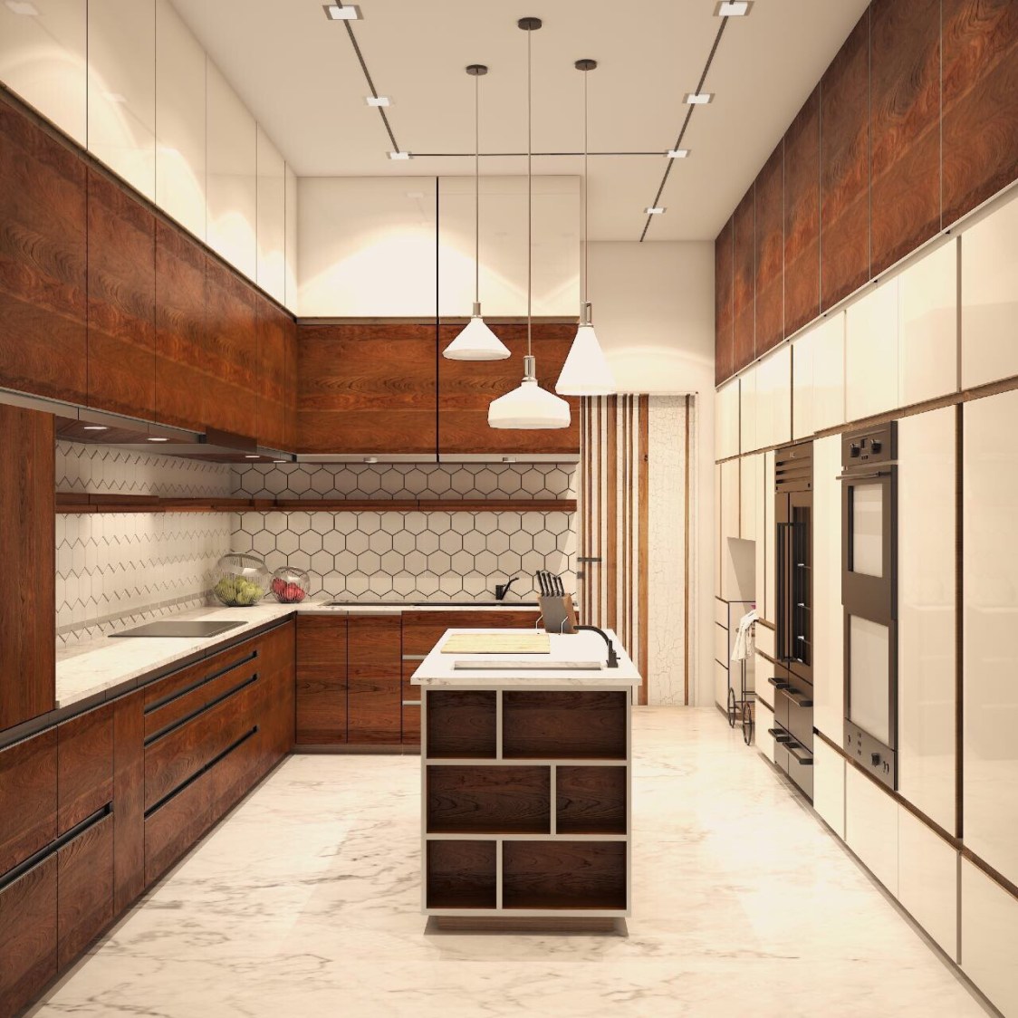Well Lit Modular Kitchen With Walnut Brown Shaded Wooden Cabinets by Neha Chopra Modular-kitchen Modern | Interior Design Photos & Ideas