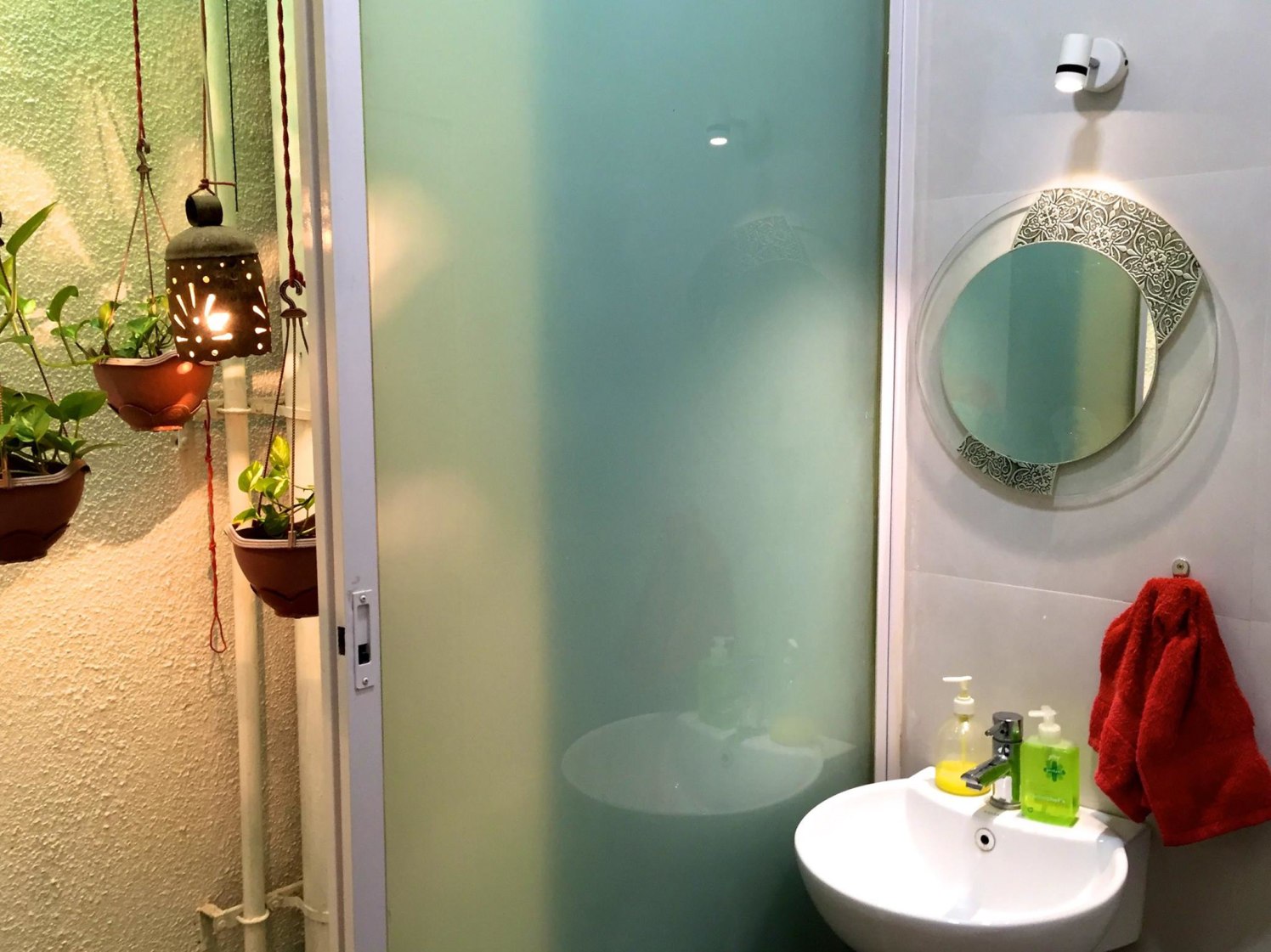 Compact bathroom with Frosted Glass Door by Viraf Laskari Bathroom Modern | Interior Design Photos & Ideas