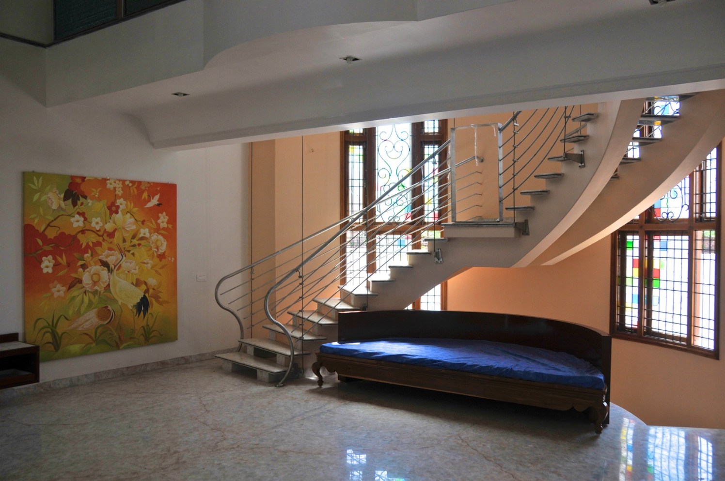 Staircase With Sofa Set and Marble Flooring by Viraf Laskari Indoor-spaces Contemporary | Interior Design Photos & Ideas