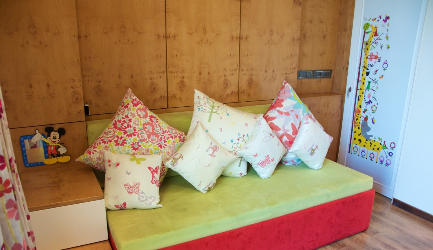 Green and Pink Sitting Space In Kid's Bedroom by Viraf Laskari Bedroom Contemporary | Interior Design Photos & Ideas