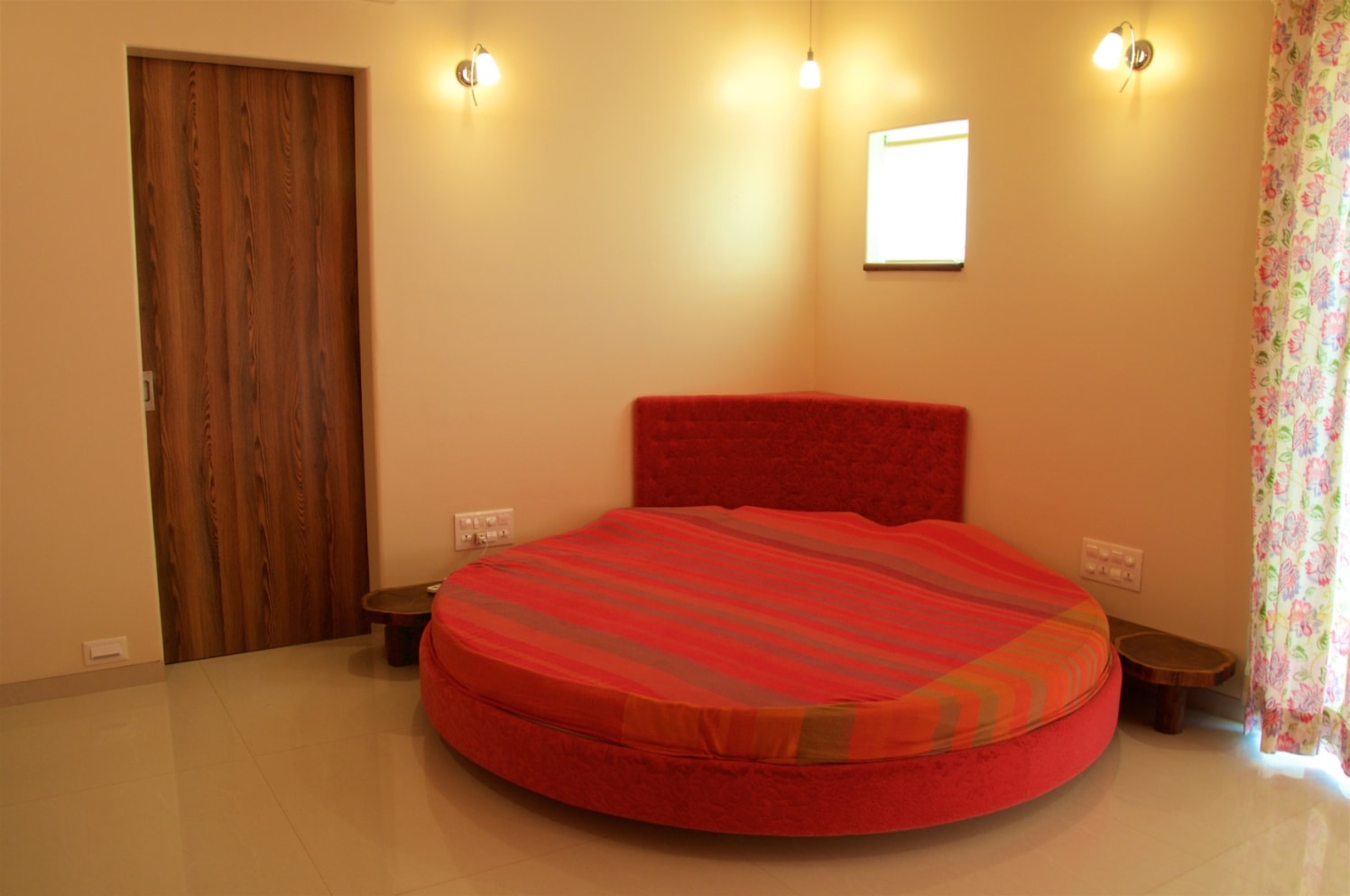 Round Red Bed With Wooden Flooring by Viraf Laskari Bedroom Contemporary | Interior Design Photos & Ideas