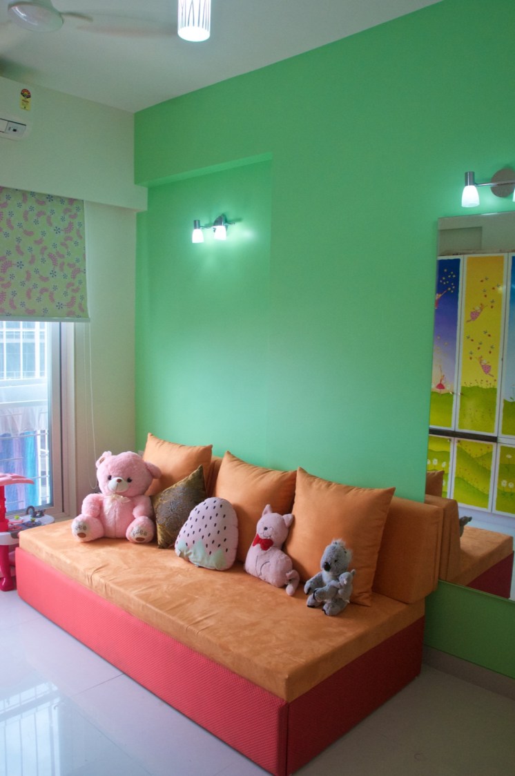 Small Corner In Kid's Bedroom With Green Wall by Viraf Laskari Bedroom Modern | Interior Design Photos & Ideas