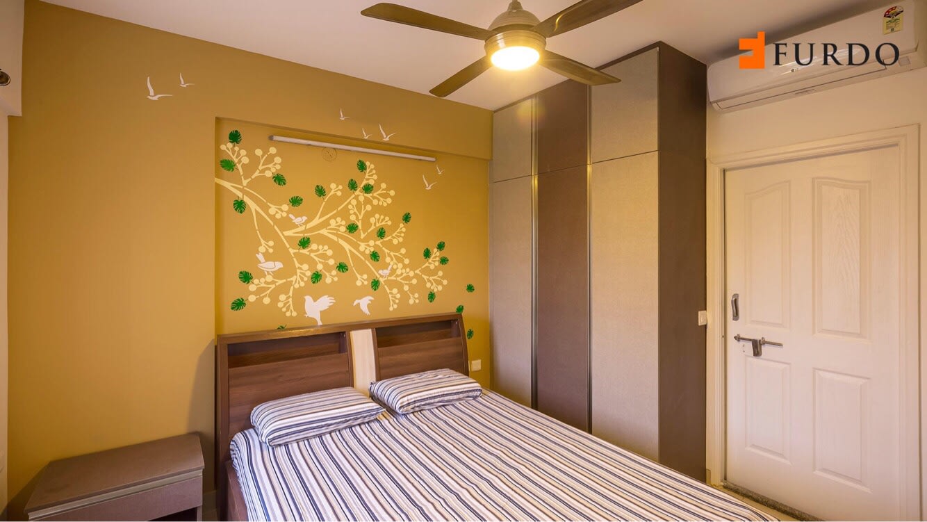 Bedroom With Antique Fan And Yellow Wall Art by Furdo.com Bedroom Modern | Interior Design Photos & Ideas