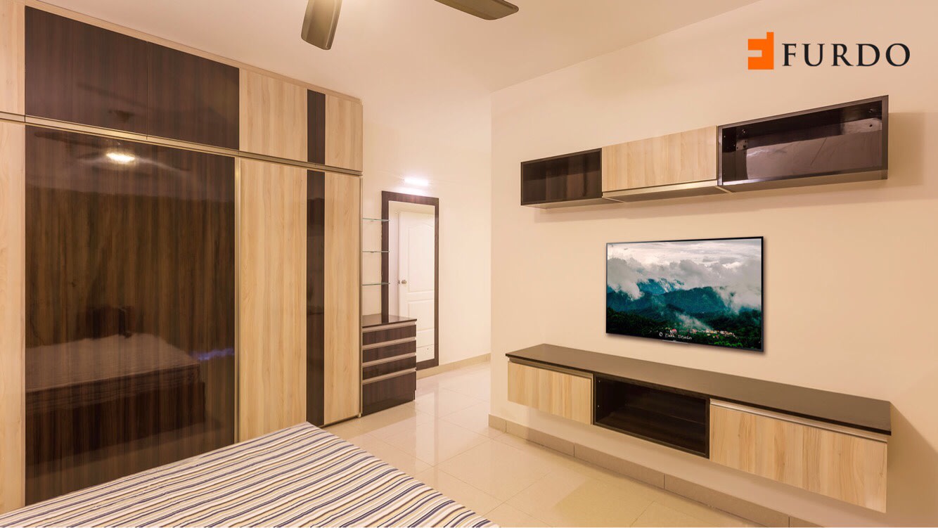 Bedroom with marble flooring and wooden wardrobe by Furdo.com Bedroom Modern | Interior Design Photos & Ideas