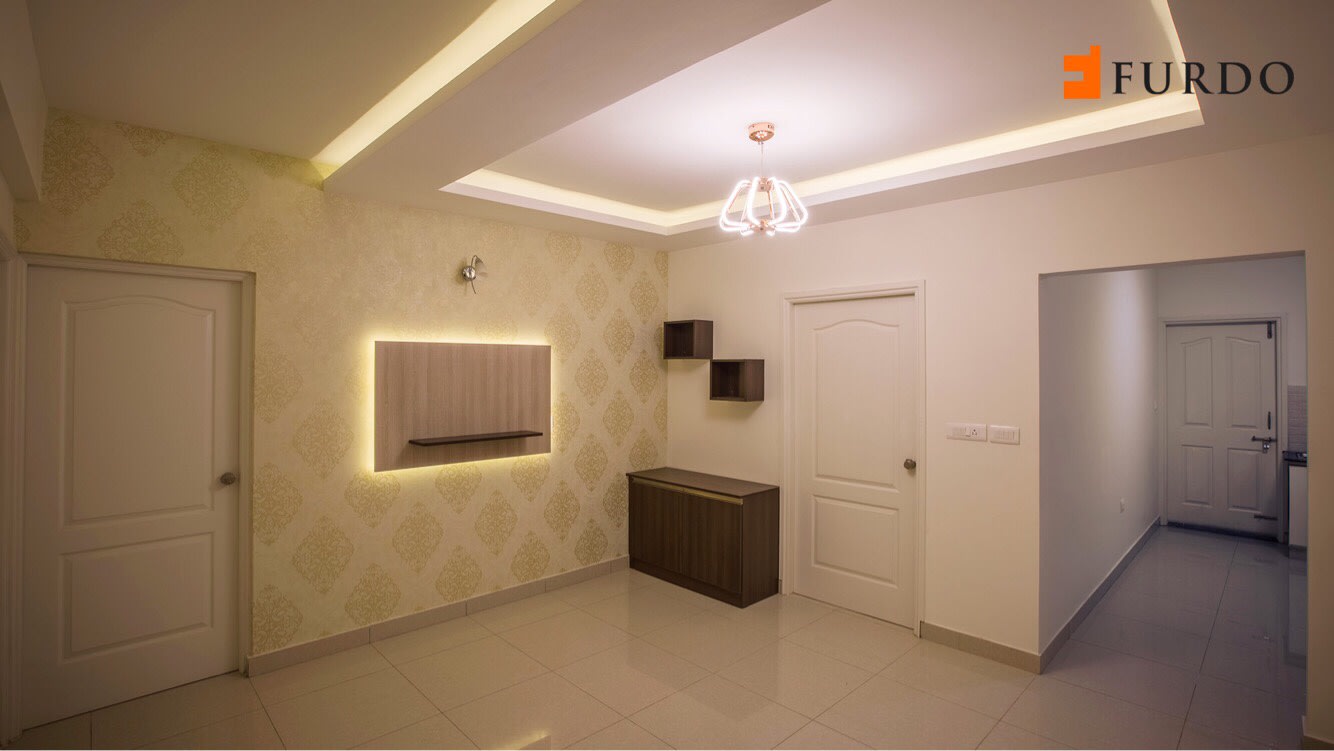 Spacious Hallway With False Ceiling And Marble Flooring by Furdo.com Indoor-spaces Modern | Interior Design Photos & Ideas